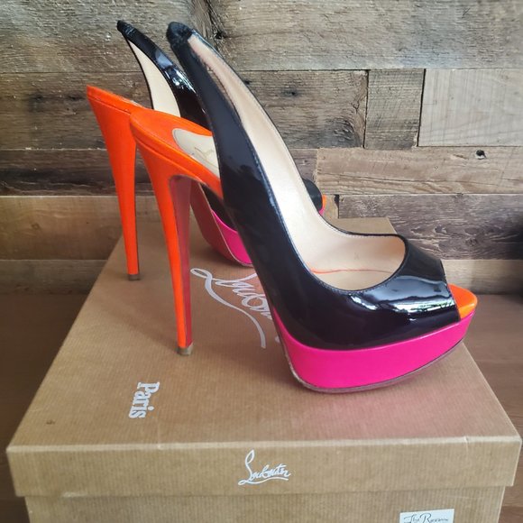 Authentic Christian Louboutin Lady Peep Sling 150 Patent Heels EU37 - Picture 5 of 8